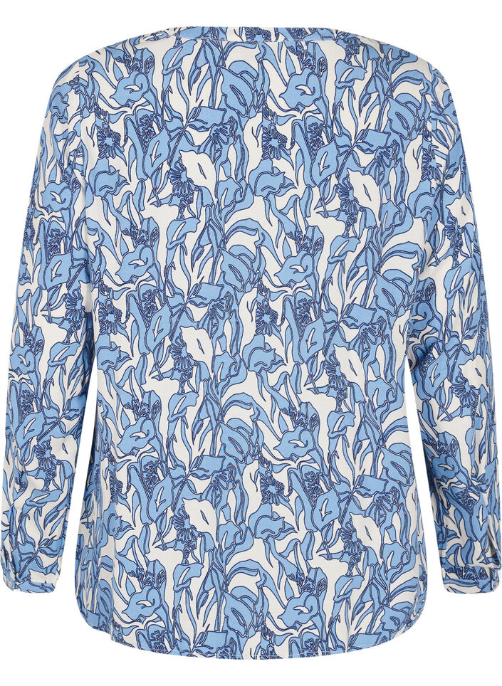 Blouse met lange mouwen, print en V-hals, Vanille, Packshot image number 1