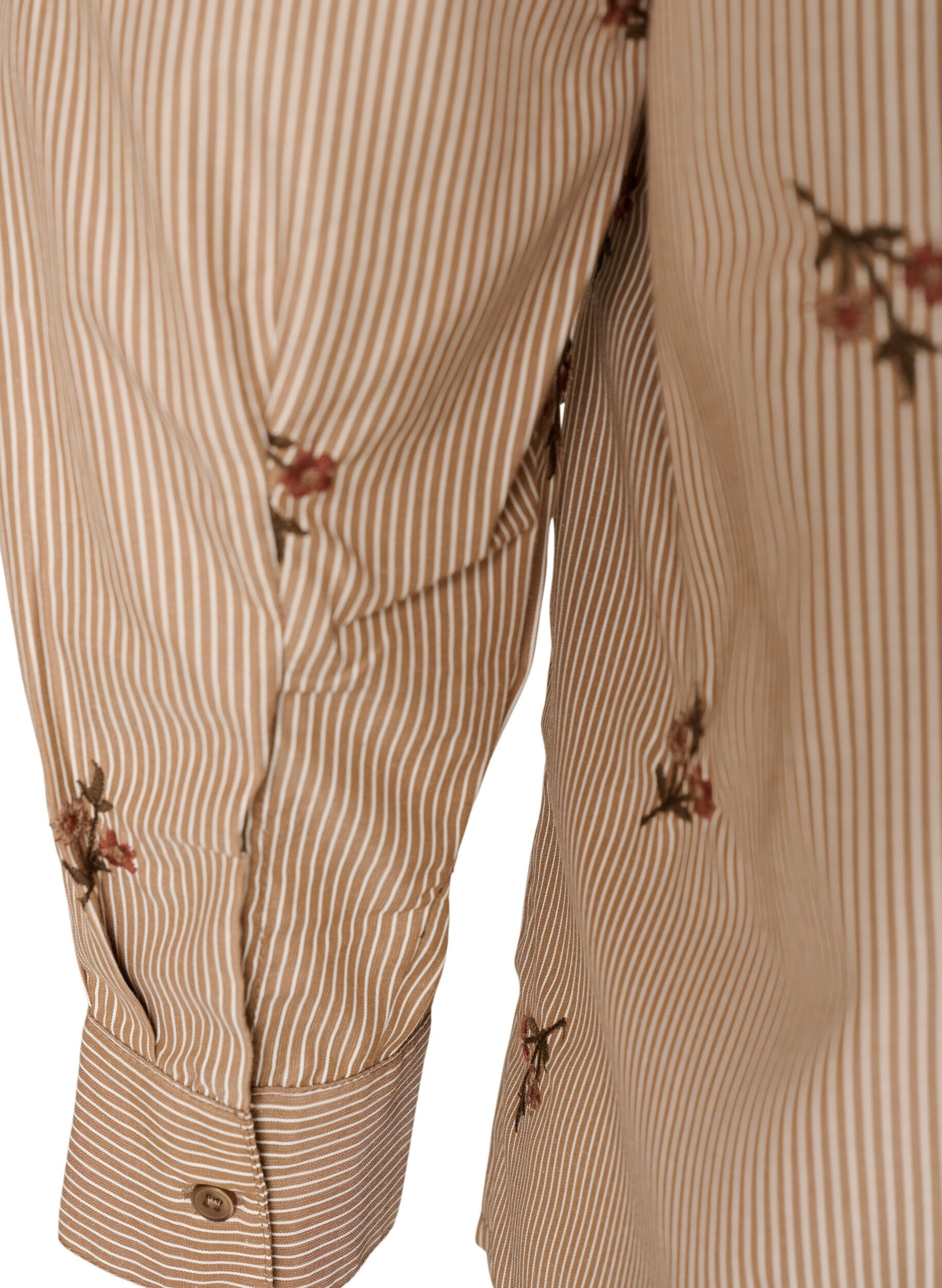 ZizziGestreept shirt met geborduurde bloemen, Bruin, Packshot image number 3