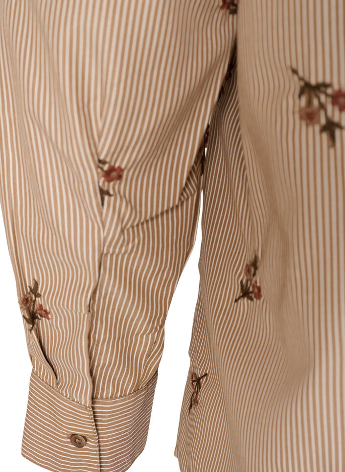 Gestreept shirt met geborduurde bloemen, Bruin, Packshot image number 3
