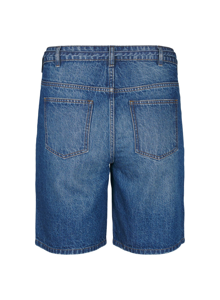 Strakke pasvorm denim shorts met strikriem, Blue Denim, Packshot