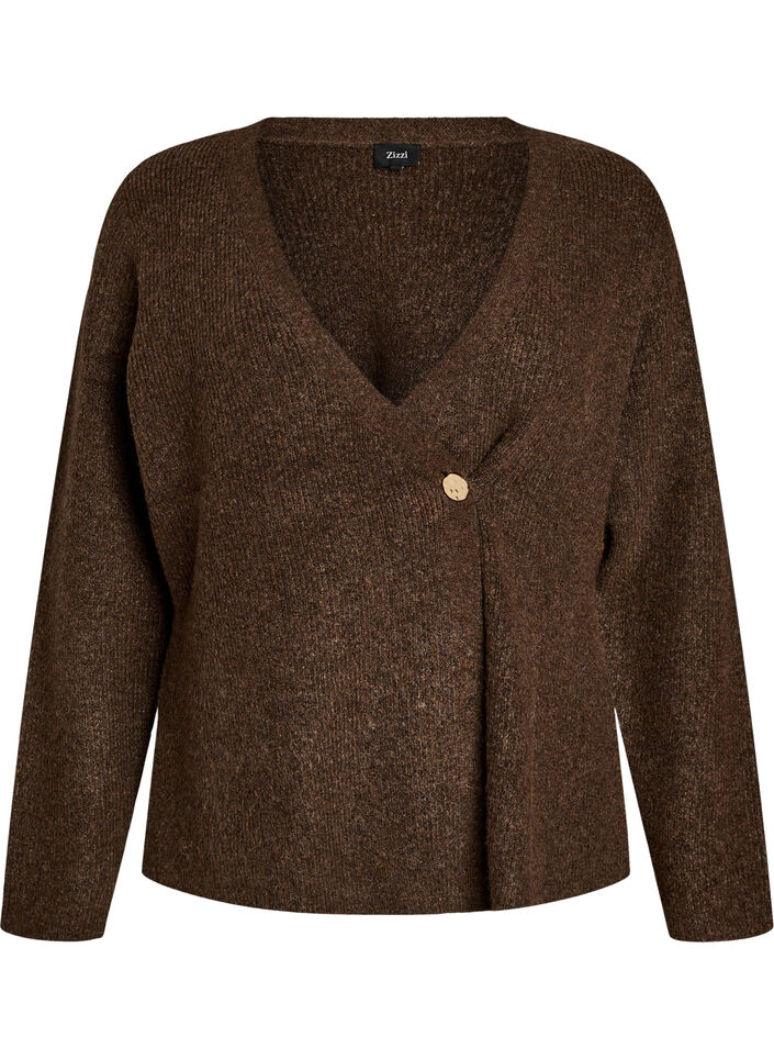 Gebreid vest met asymmetrische sluiting, Bruin, Packshot