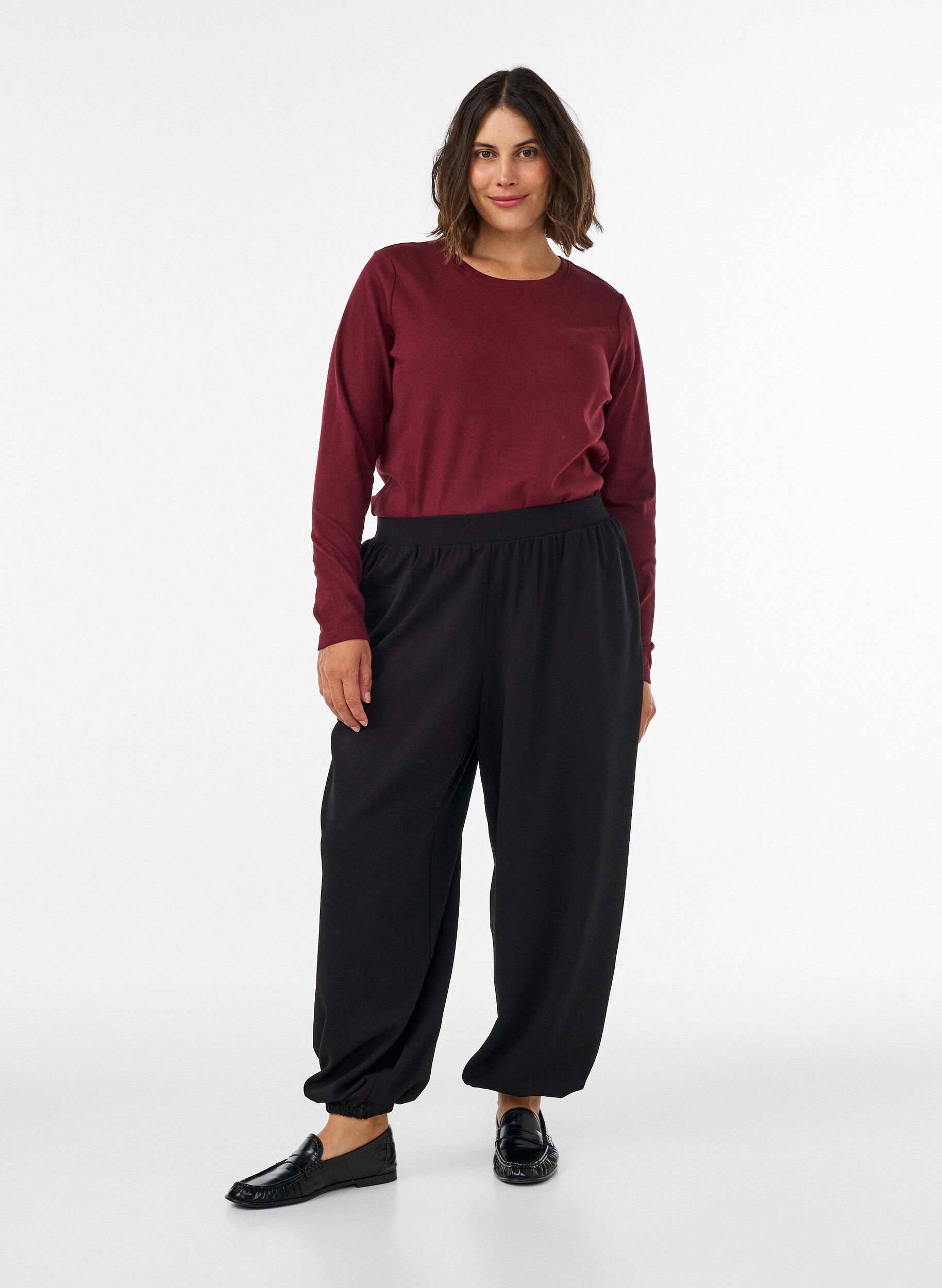 Jersey ballonbroek met hoge taille, Zwart, Model