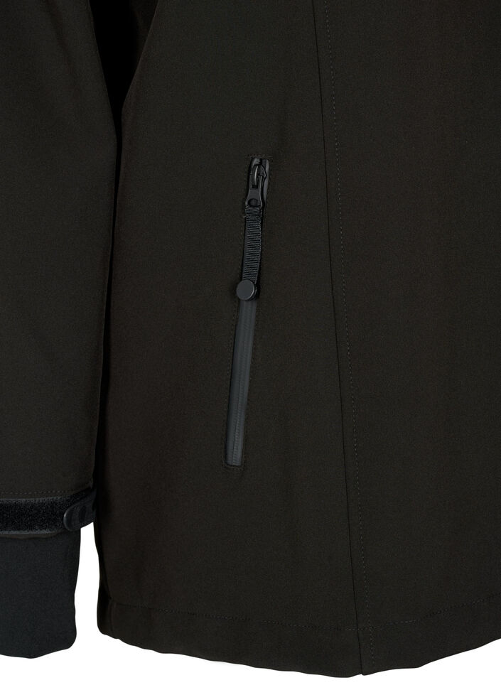 Korte softshell jas met afneembare capuchon, Zwart, Packshot image number 3