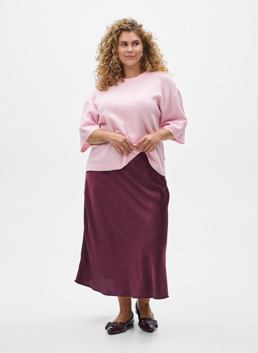 Los gebreide shirt met korte mouwen, Roze, Model image number 1