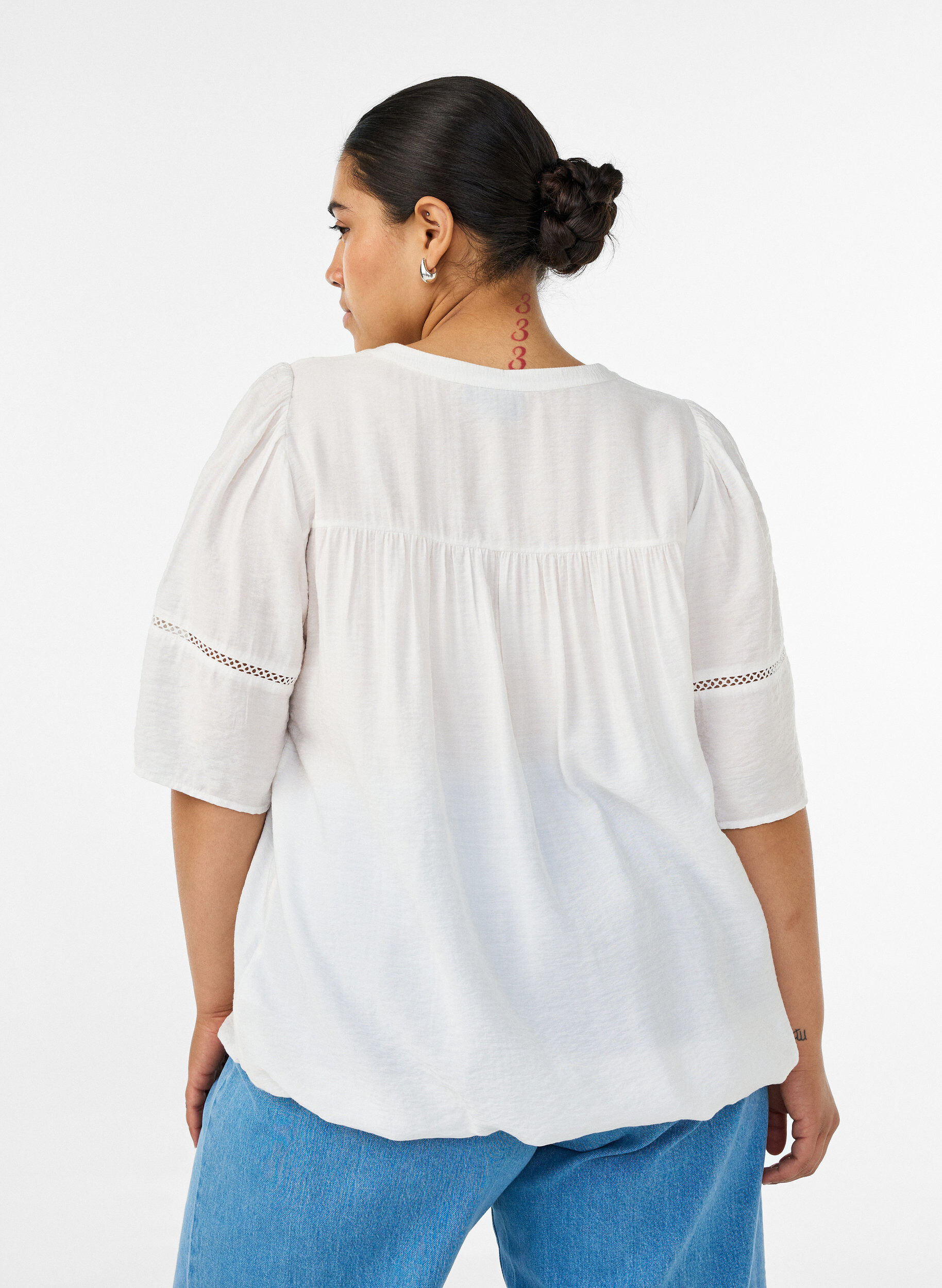 ZizziViscose blouse met plooien en balloneffect, Vanille, Model image number 2