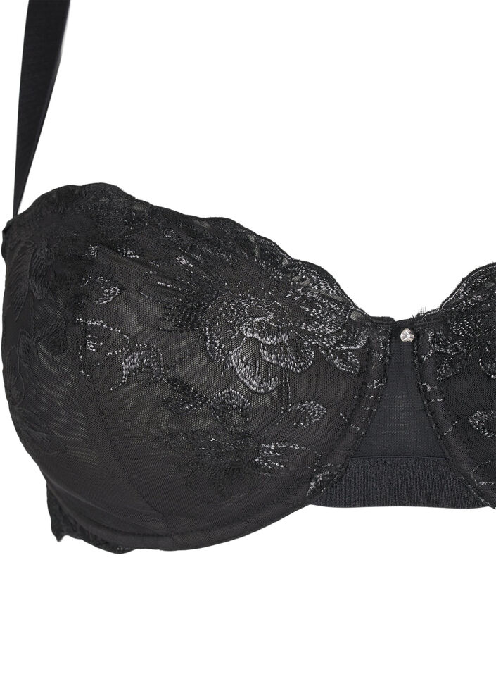 Balconette behá met beugel en geborduurd kant, Black, Packshot