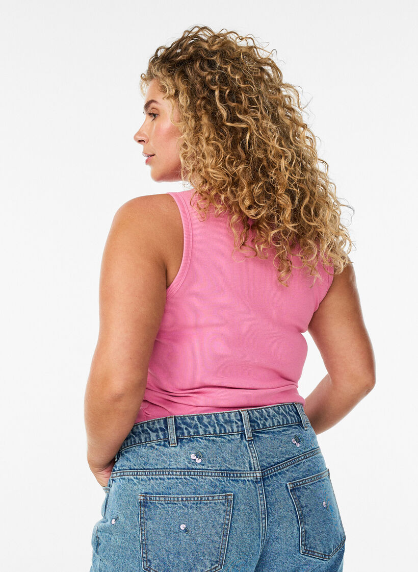 Katoenen ribtop met hoge hals, Roze, Model image number 2