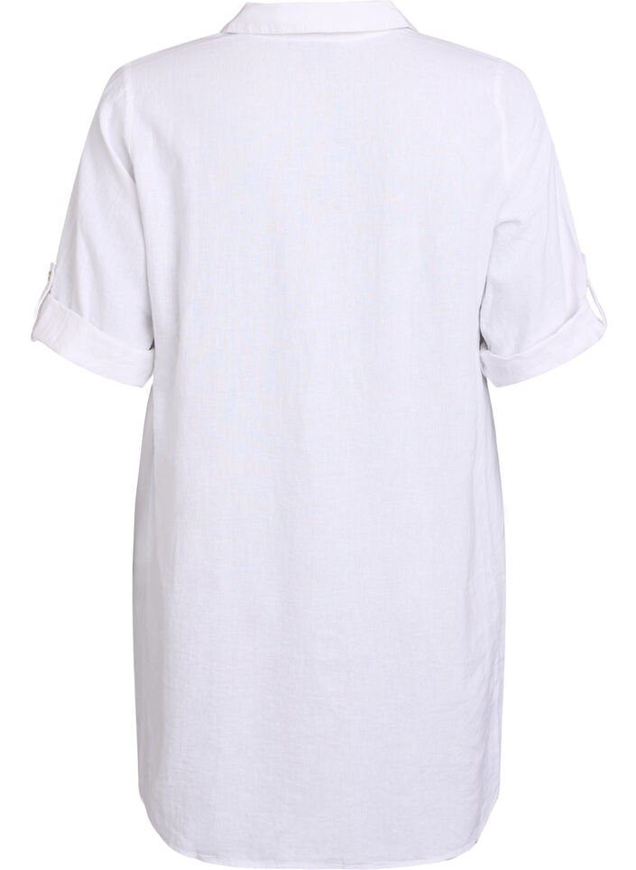Tuniek van linnen en viscose met A-vorm, Bright White, Packshot