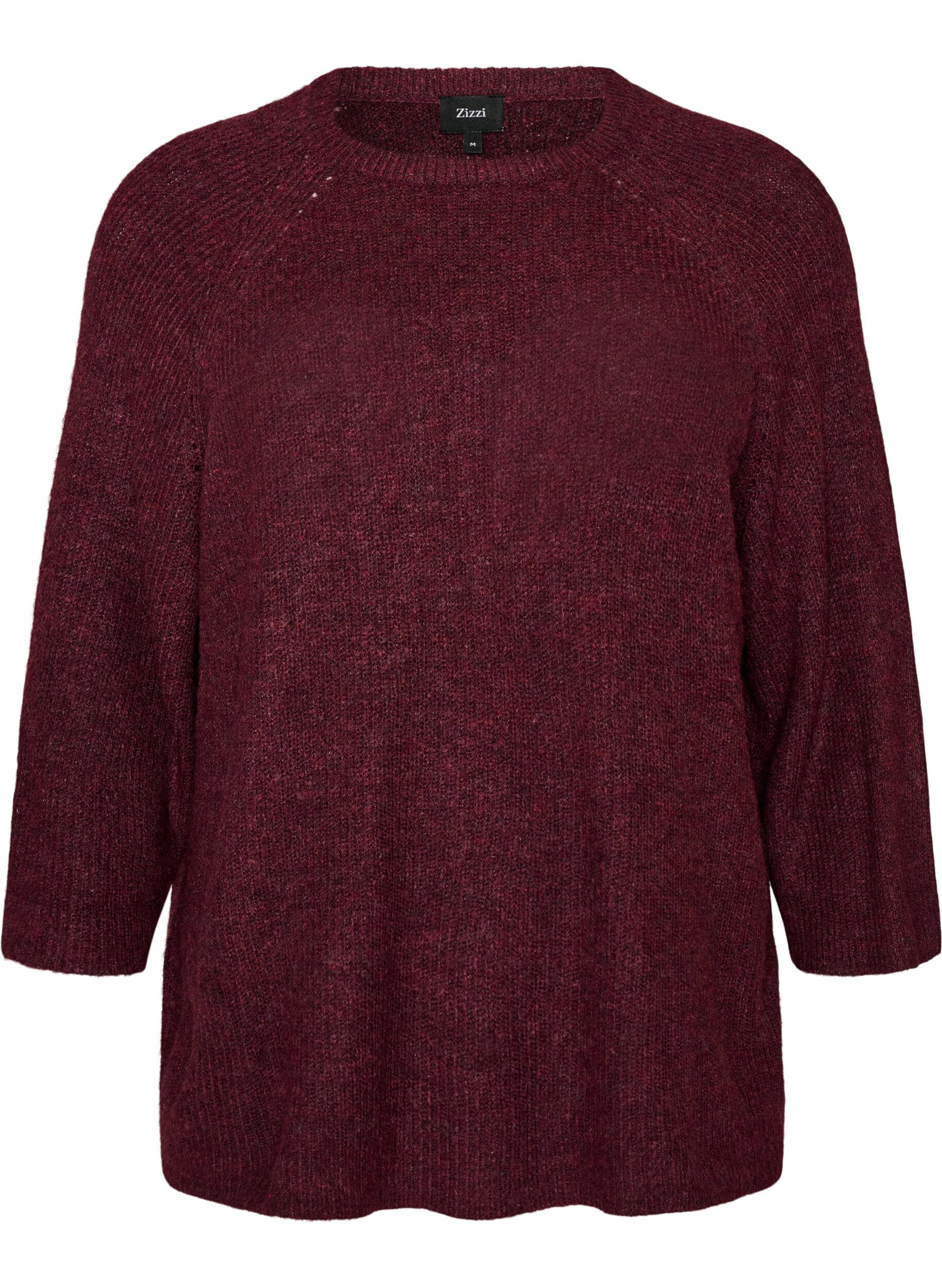 ZizziGeribde trui met 3/4 mouwen, Rood, Packshot image number 0