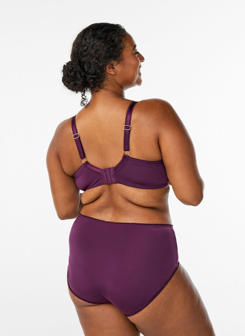 Slips in microvezel met bloemenborduursel, Paars, Model image number 1