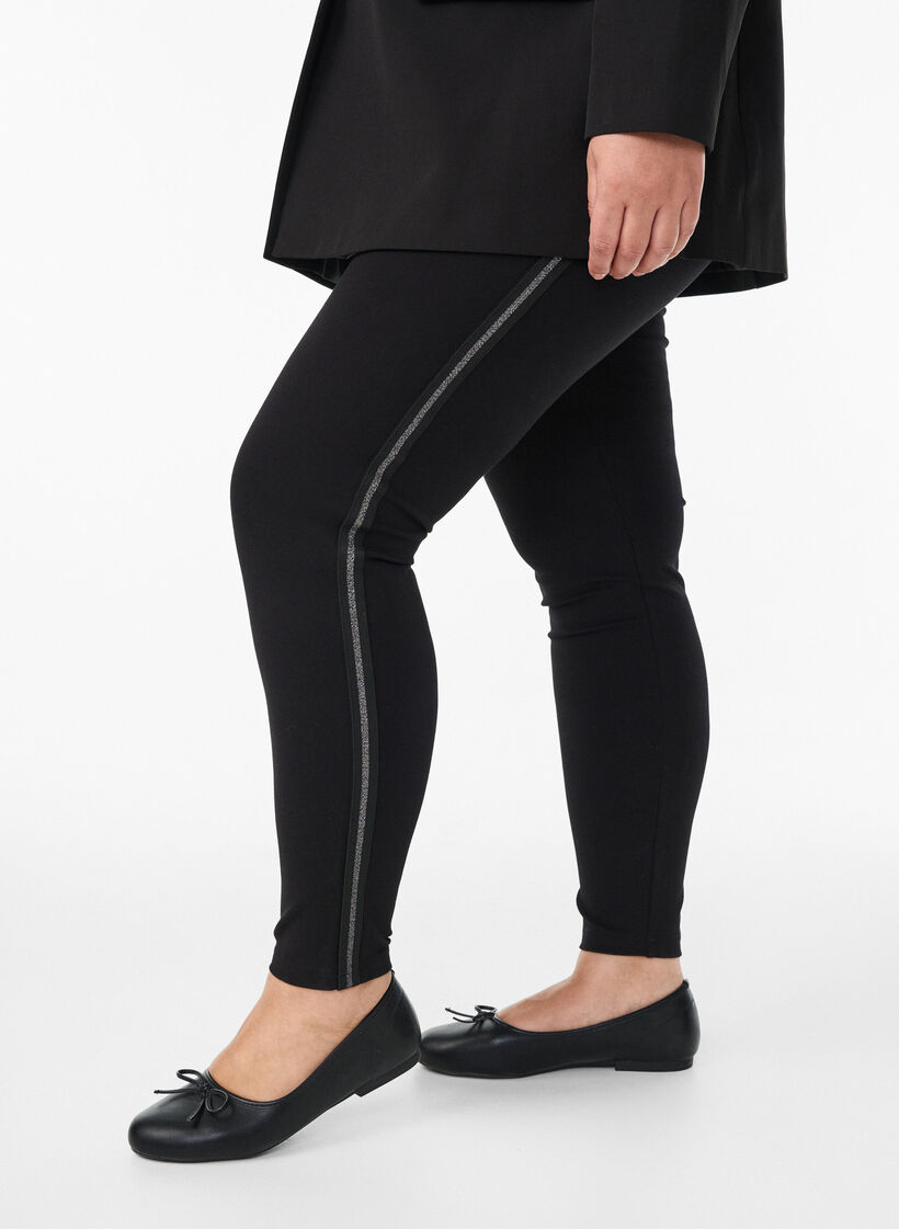 Leggings met glitterstreep en splits, Black, Model