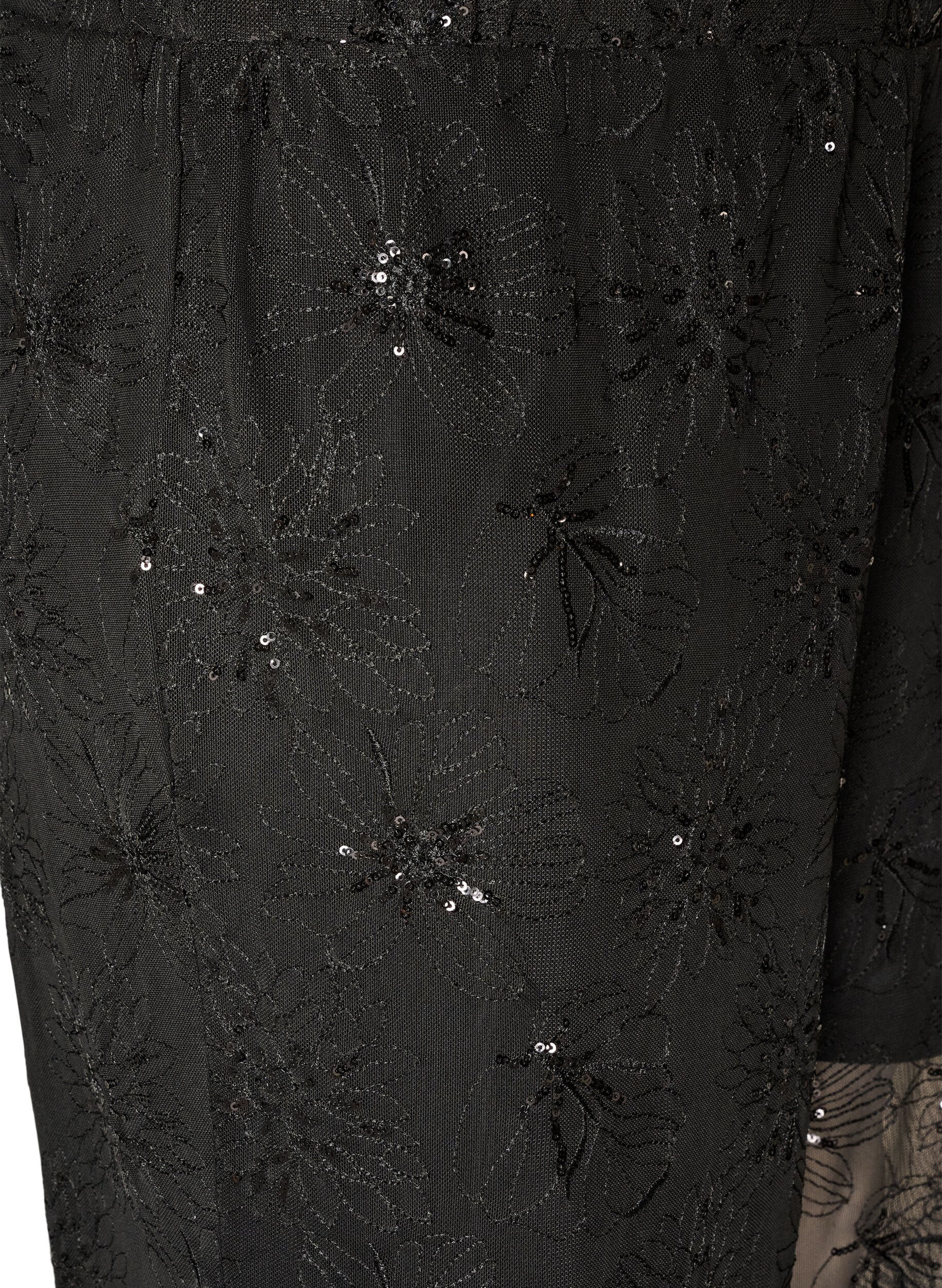 ZizziBroek met mesh en bloemenborduursel en pailletten, Zwart, Packshot image number 2