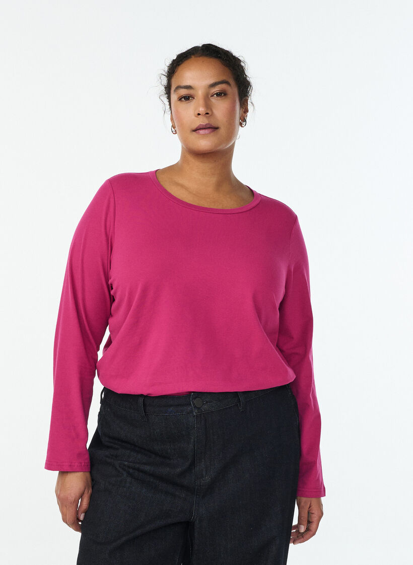Basic jersey top met lange mouwen, Roze, Model image number 0
