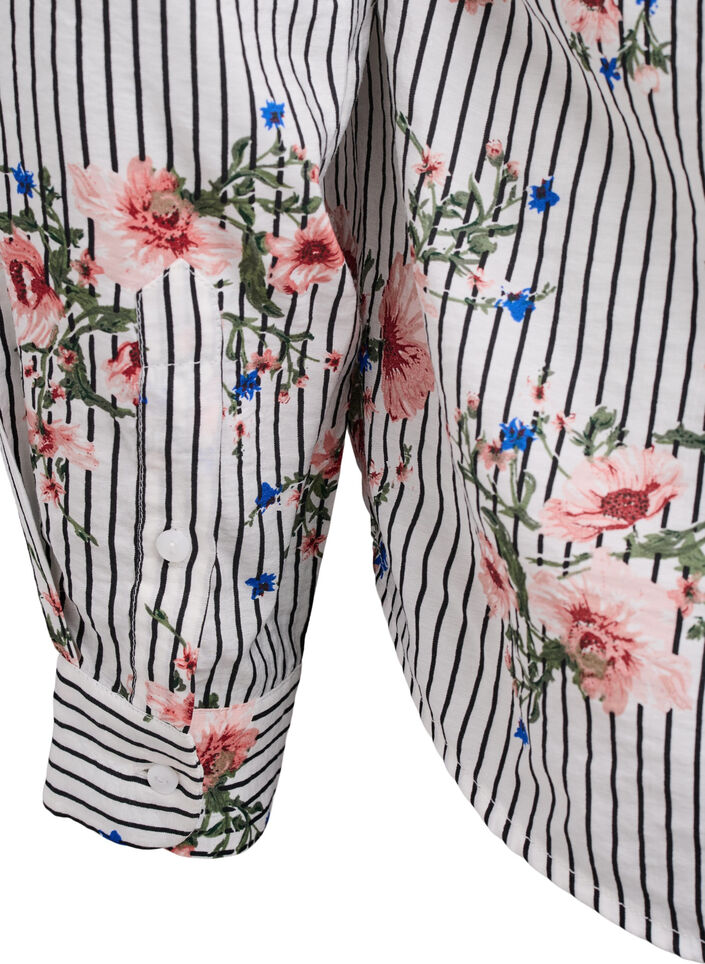 Shirt met bloemenprint en smalle strepen, Black Striped AOP, Packshot