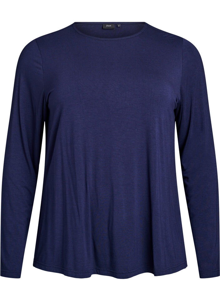 Blouse met lange mouwen in een effen kleur, Blauw, Packshot image number 0