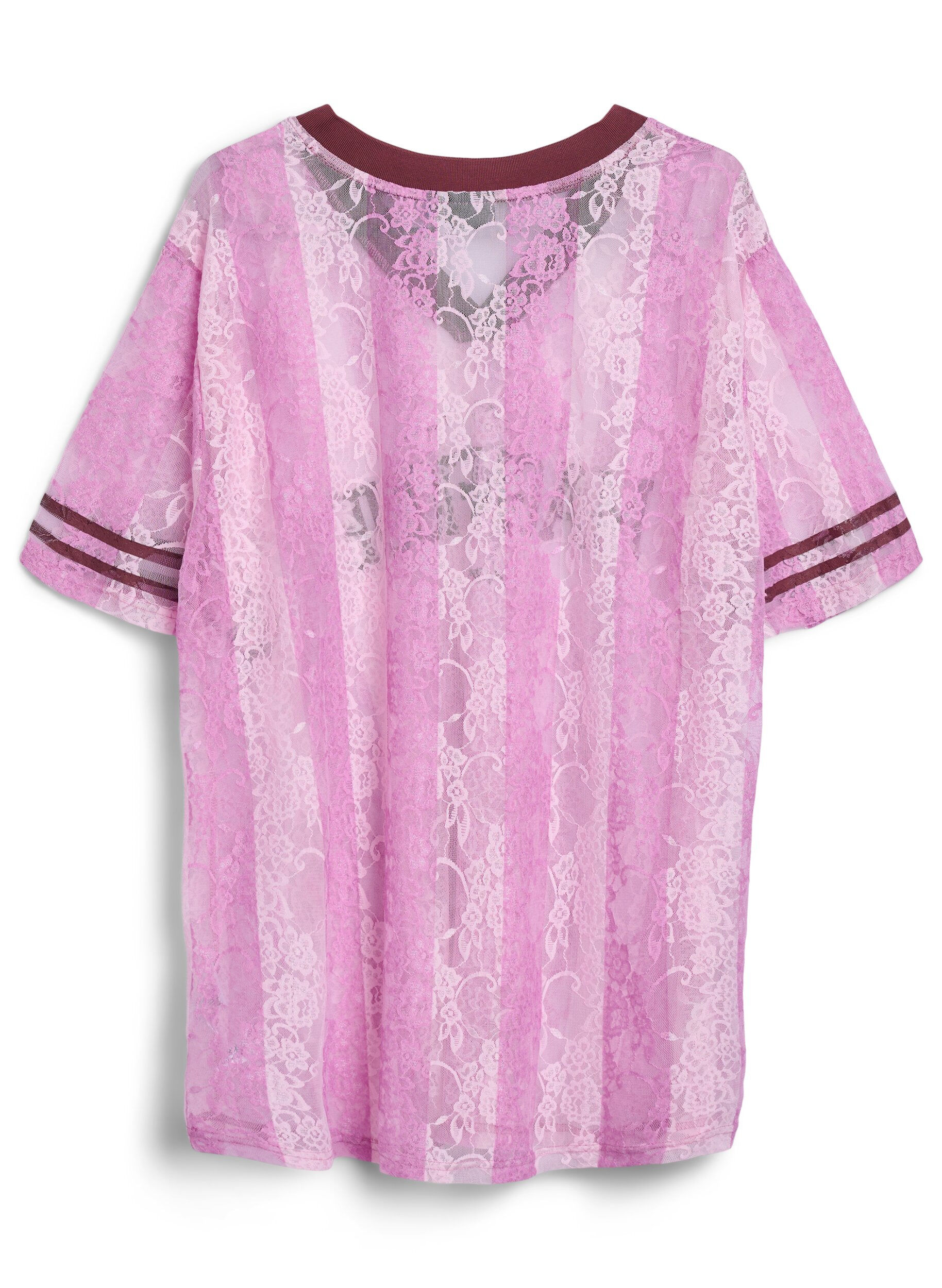 ZizziGestreepte kanten blouse met opvallende print, Roze, Packshot image number 1