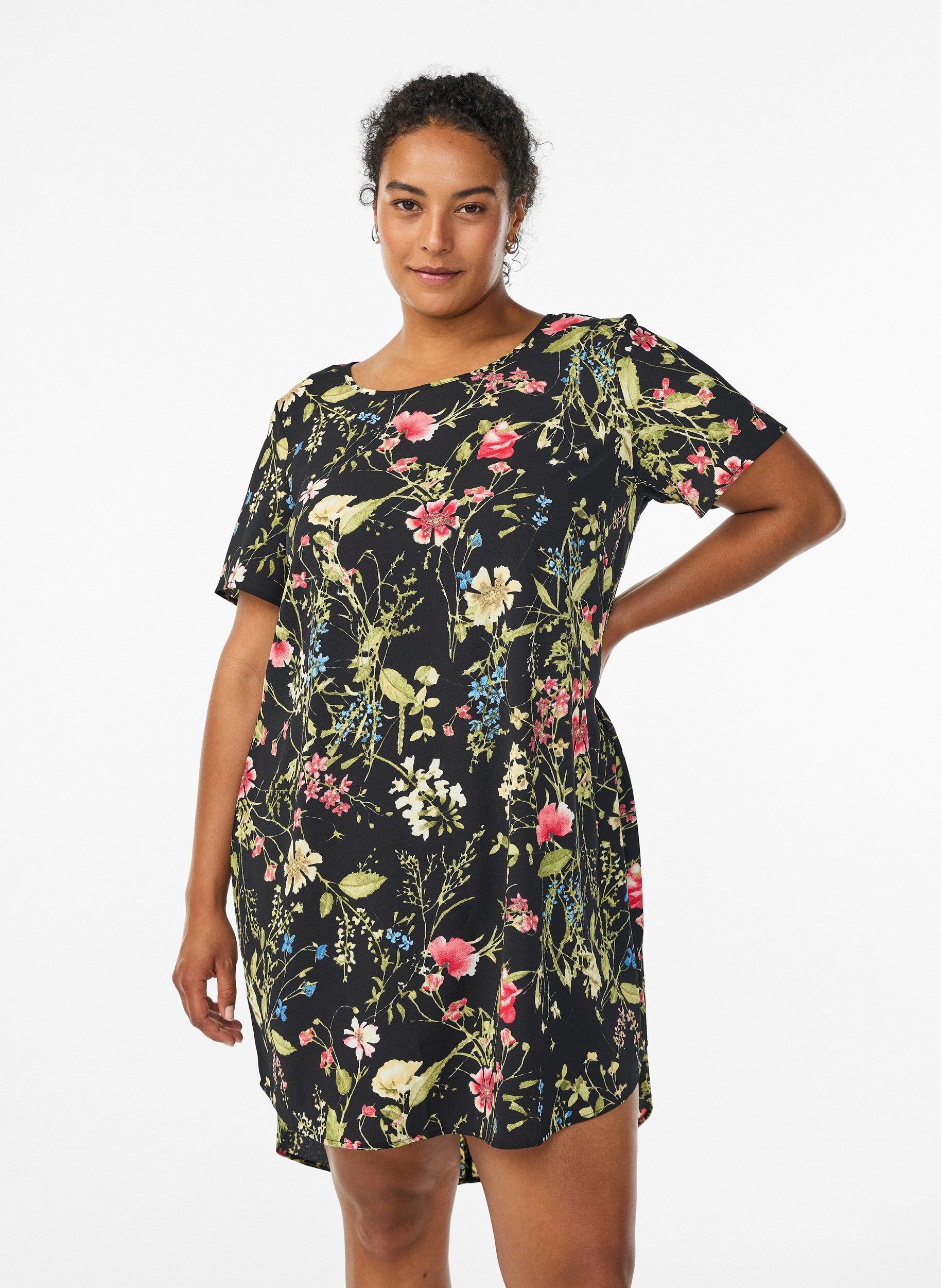 ZizziJurk met print en korte mouwen, Zwart, Model image number 0