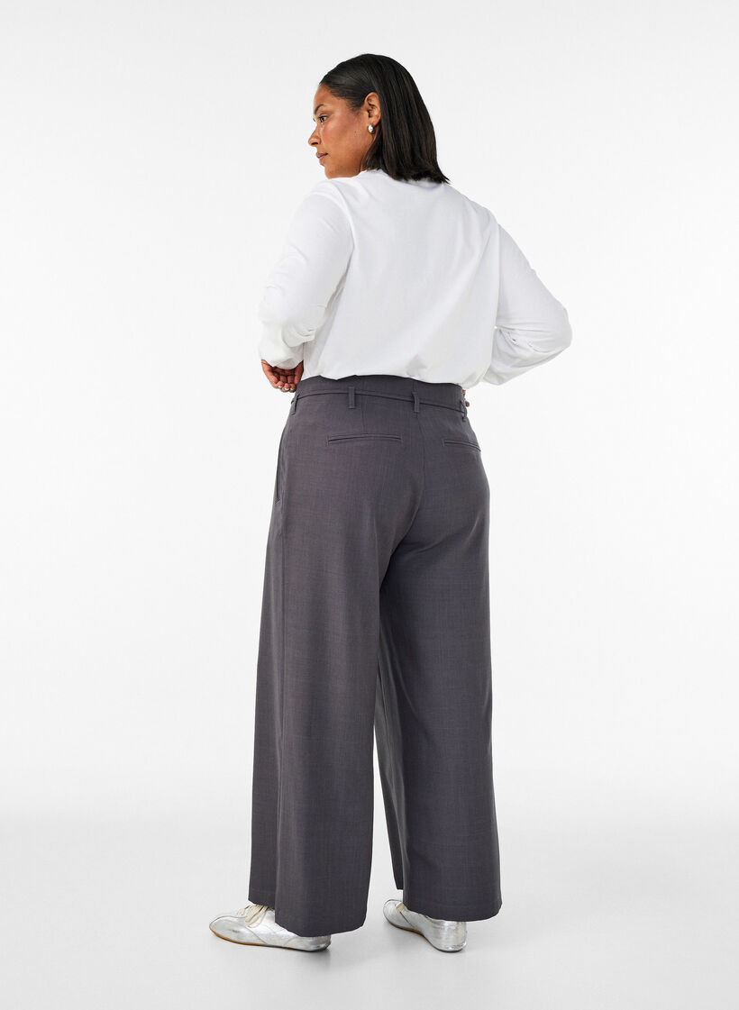 Op maat gemaakte broek met plooien en een strikceintuur, Grijs, Model image number 1