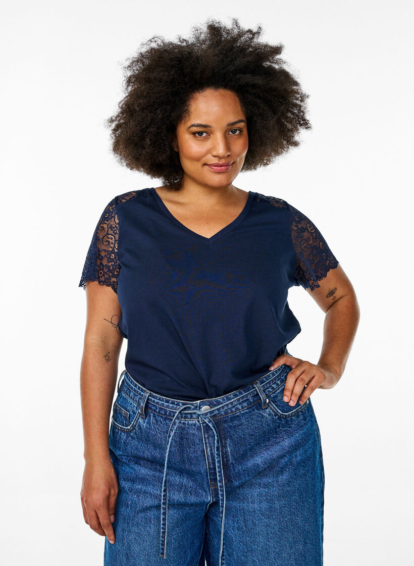 Katoenen t-shirt met korte kanten mouwen, Blauw, Model image number 0