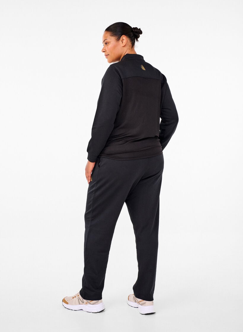Joggingbroek met zakken en hoge taille, Black, Model