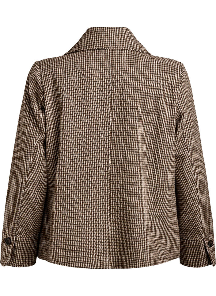 Korte blazer met dubbele rij knopen, Brown Check , Packshot