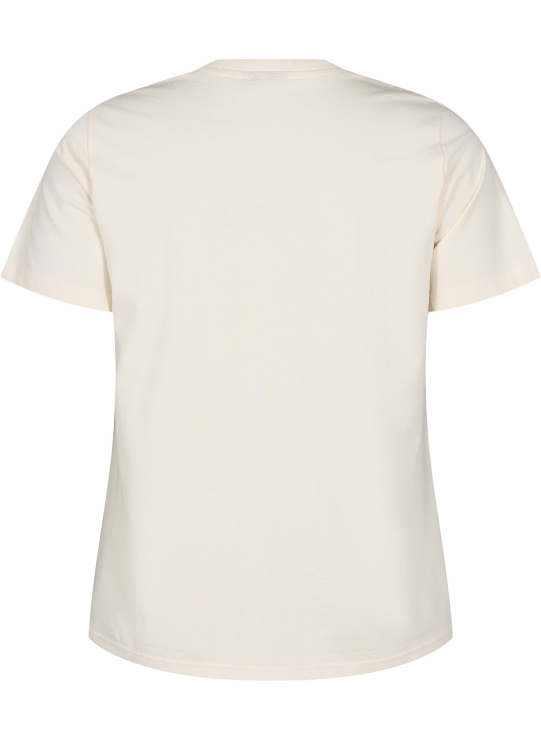 ZizziOrganisch katoenen T-shirt met print op de voorkant, Vanille, Packshot image number 1