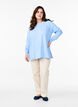 Gebreide blouse met ronde hals en gebreid patroon, Blauw, Model image number 1
