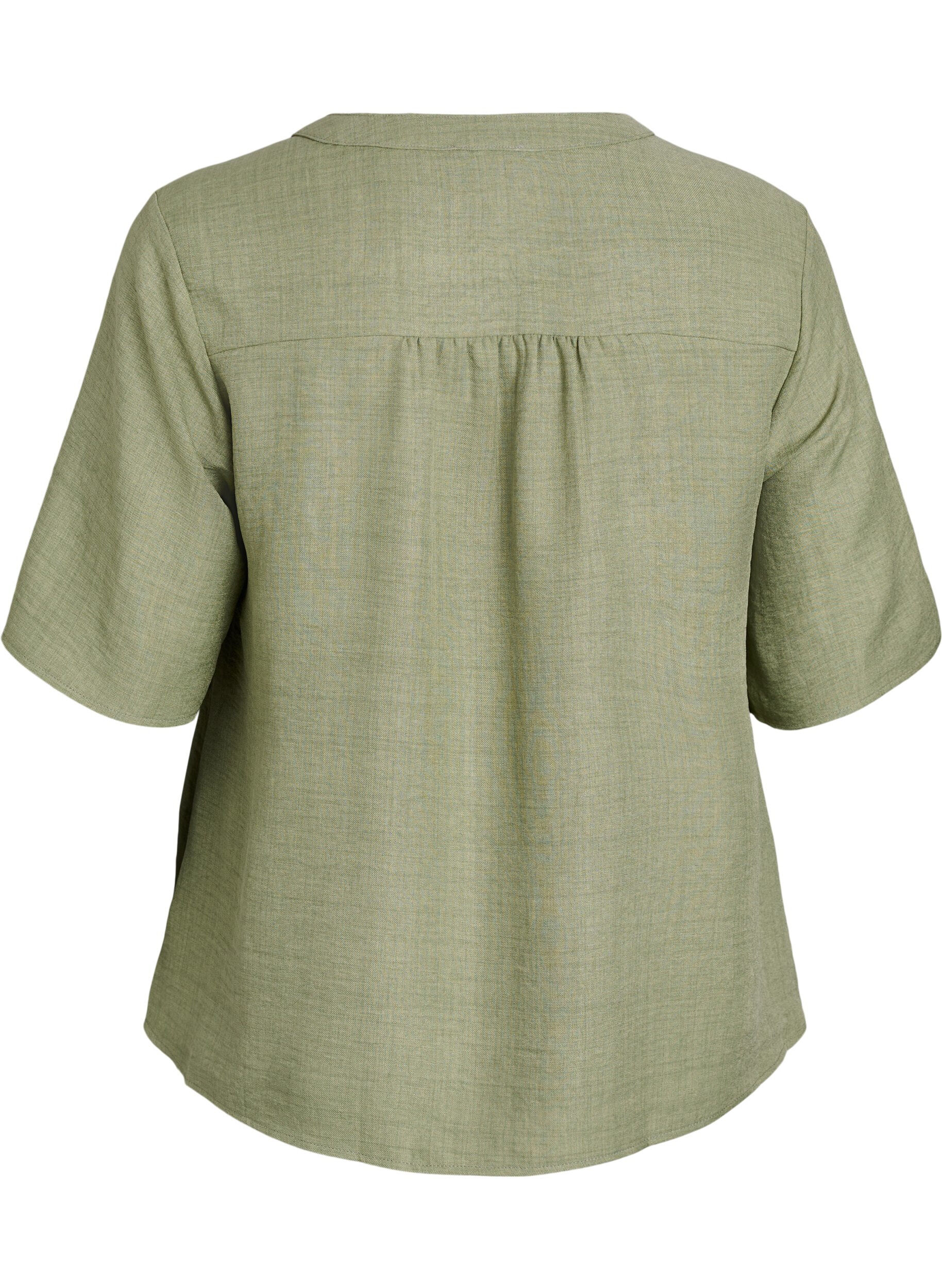 ZizziOverhemd blouse met V-hals en korte mouwen, Groen, Packshot image number 1