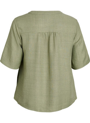 ZizziOverhemd blouse met V-hals en korte mouwen, Groen, Packshot image number 1
