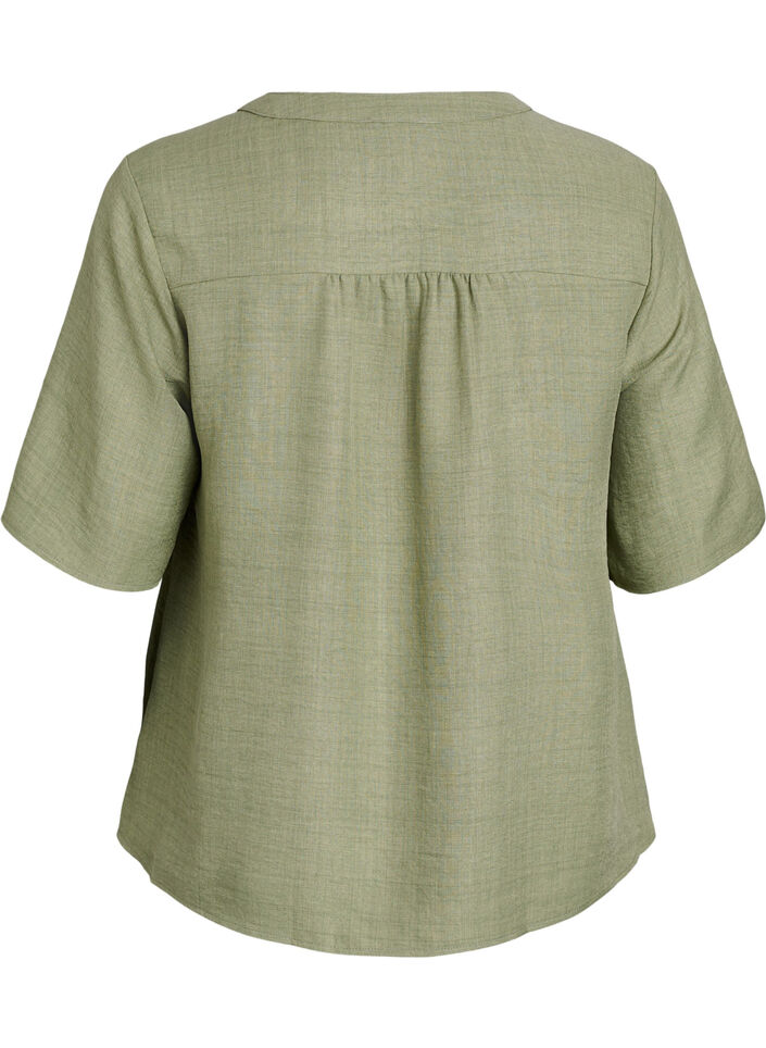 Overhemd blouse met V-hals en korte mouwen, Groen, Packshot image number 1