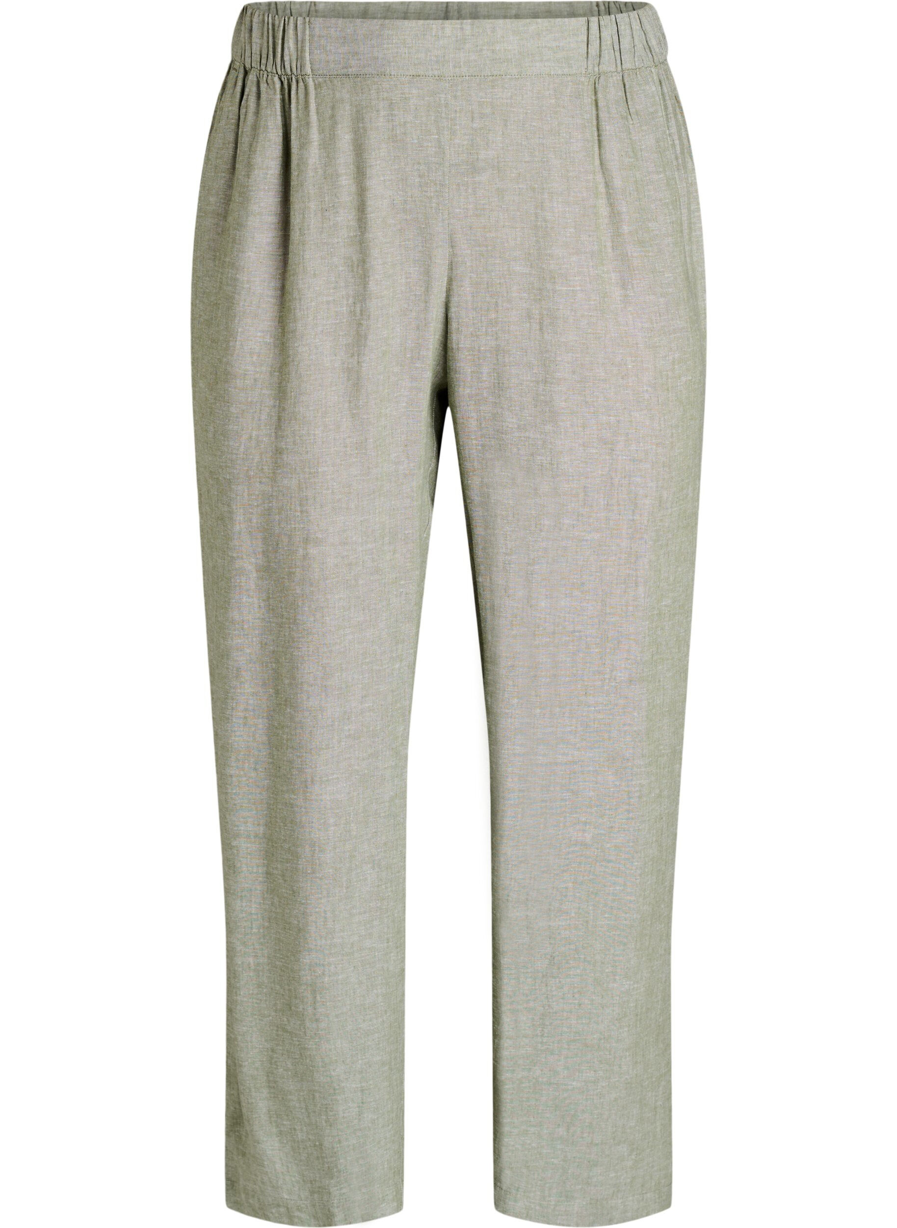 ZizziLinnen en viscose broek met losse pasvorm, Groen, Packshot image number 0