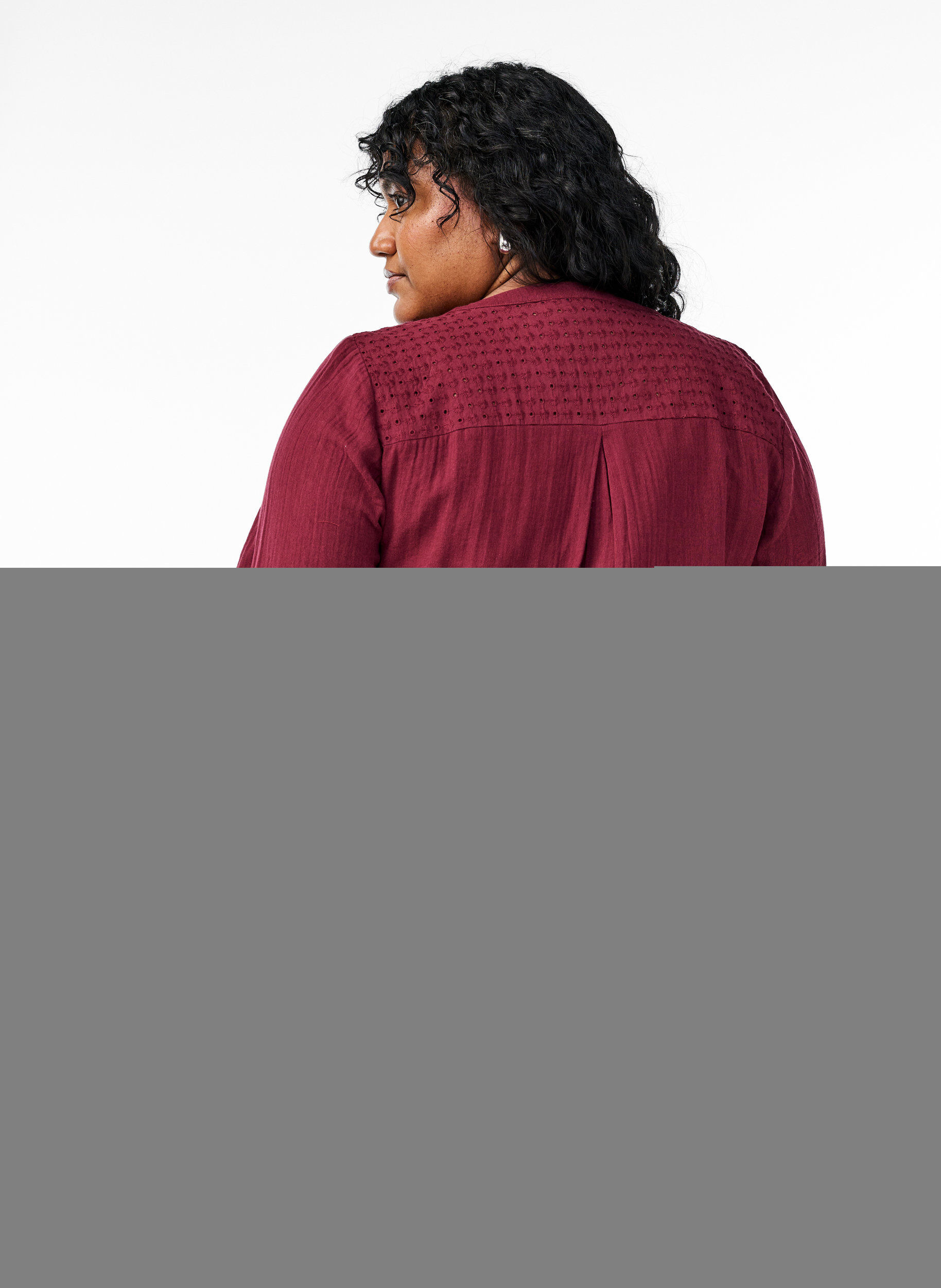 ZizziKatoenen mousseline tuniek met broderie anglaise, Donker Bordeaux, Model image number 2