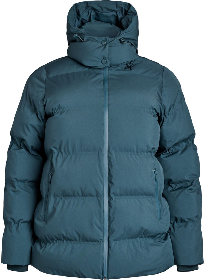 Korte gewatteerde jas met afneembare capuchon, Groen, Packshot image number 0