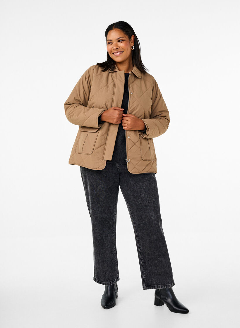 Quilted jas met kraag en zakken, Lead Gray, Model