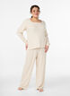 Geribde jersey lounge broek met hoge taille, Beige, Model image number 0