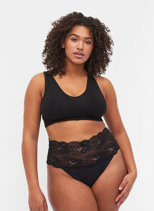 Zizzi2-pack string met brede kanten rand, Black, Model image number 0