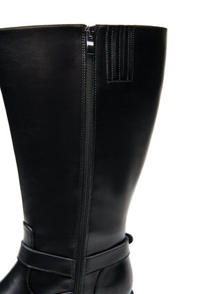 ZizziWide fit - Hoge leren laars met decoratieve gespen, Black, Packshot image number 3