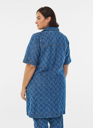 ZizziKorte denimjurk met textuurpatroon, Blue Denim ZigZag, Model image number 1