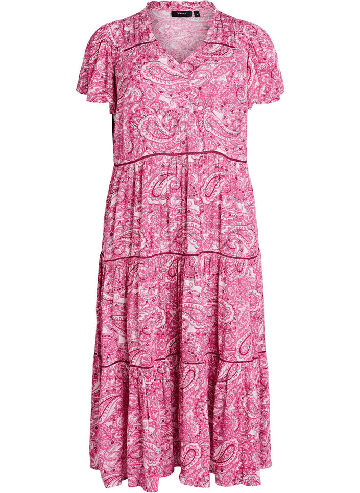 Robe midi en viscose &agrave; motif, Rose, Packshot image number 0
