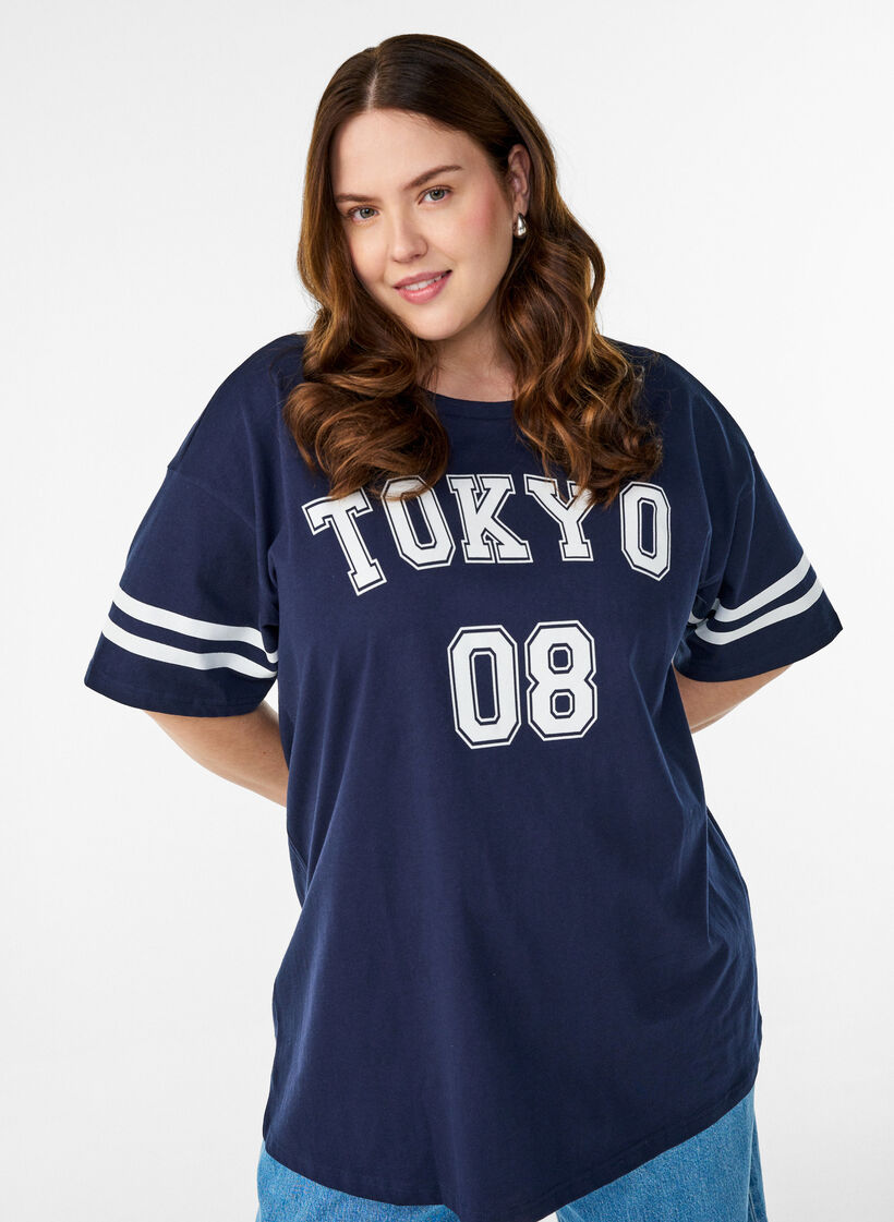Sportief oversized college T-shirt, Blauw, Model image number 3
