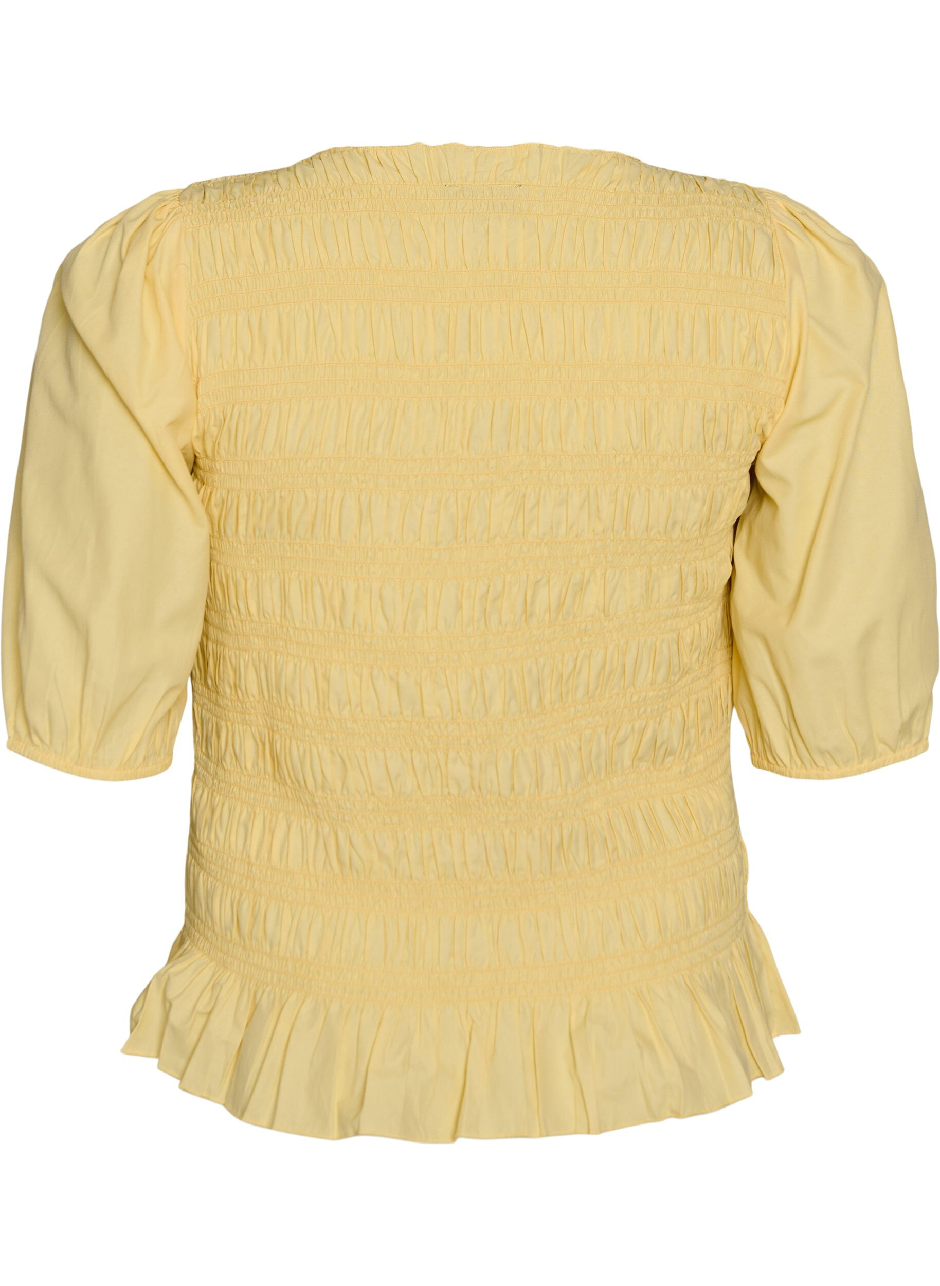 ZizziSmock blouse met volantzoom en boothals, Geel, Packshot image number 1