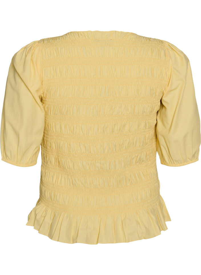 Smock blouse met volantzoom en boothals, Geel, Packshot image number 1