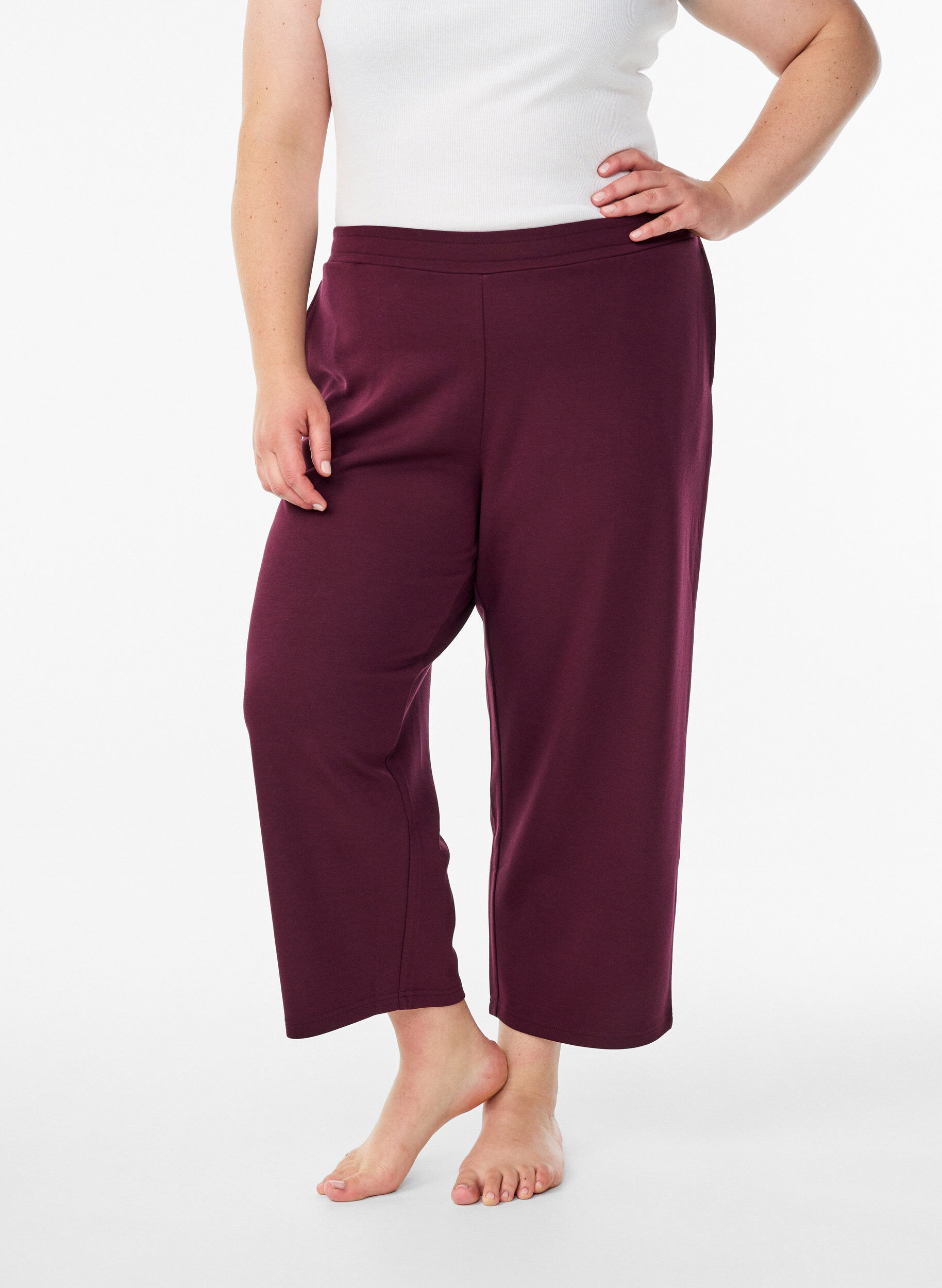 Zizzi7/8-broek van modalmix met zakken, Donker Bordeaux, Model image number 2