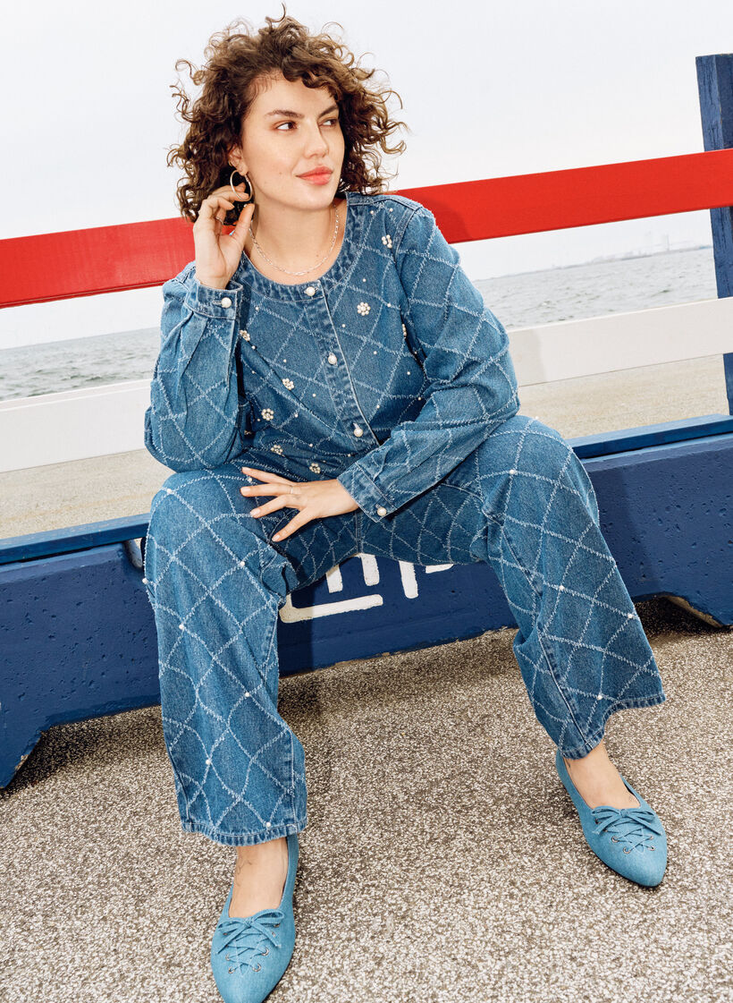 Kiana jeans met een hoge taille en distressed patroon, Blauw, Image