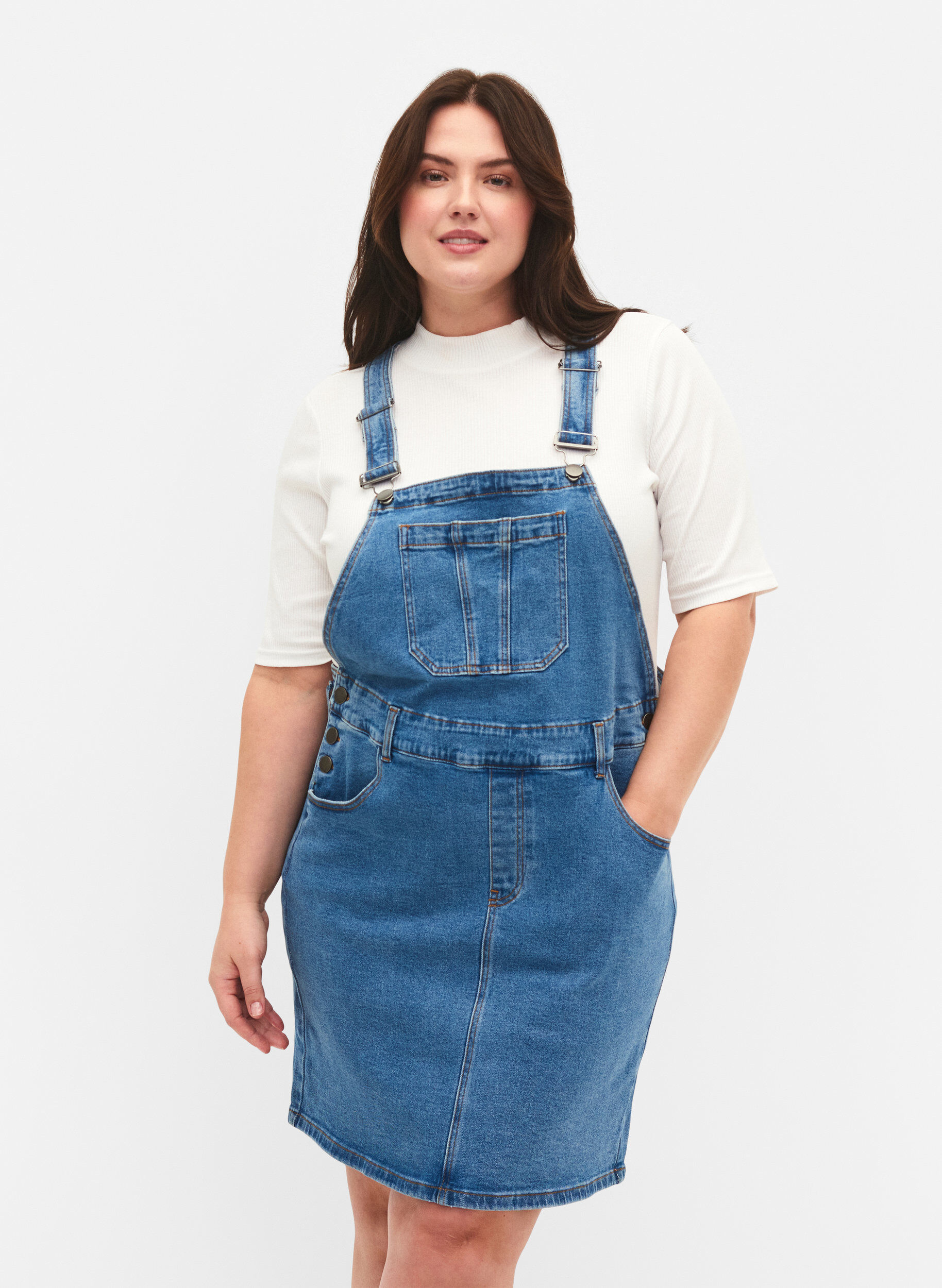 Denim overall jurk, Blauw, Model