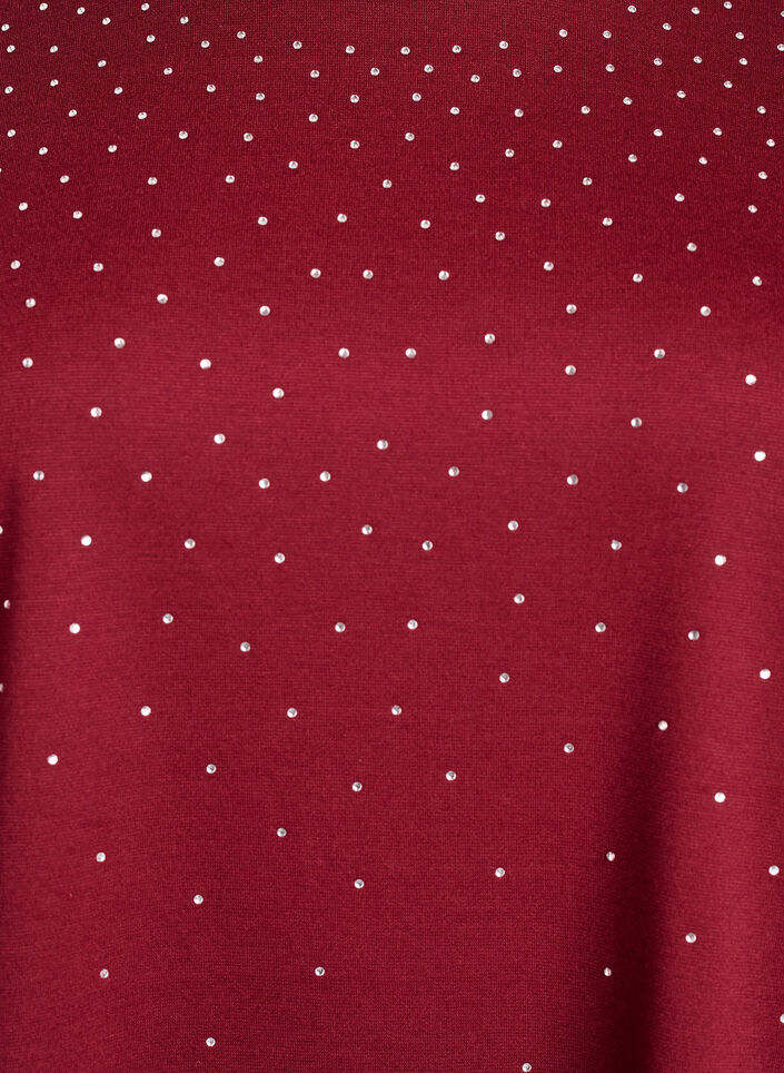 T-shirt met ronde hals en rhinestones, Donker Bordeaux, Packshot image number 2