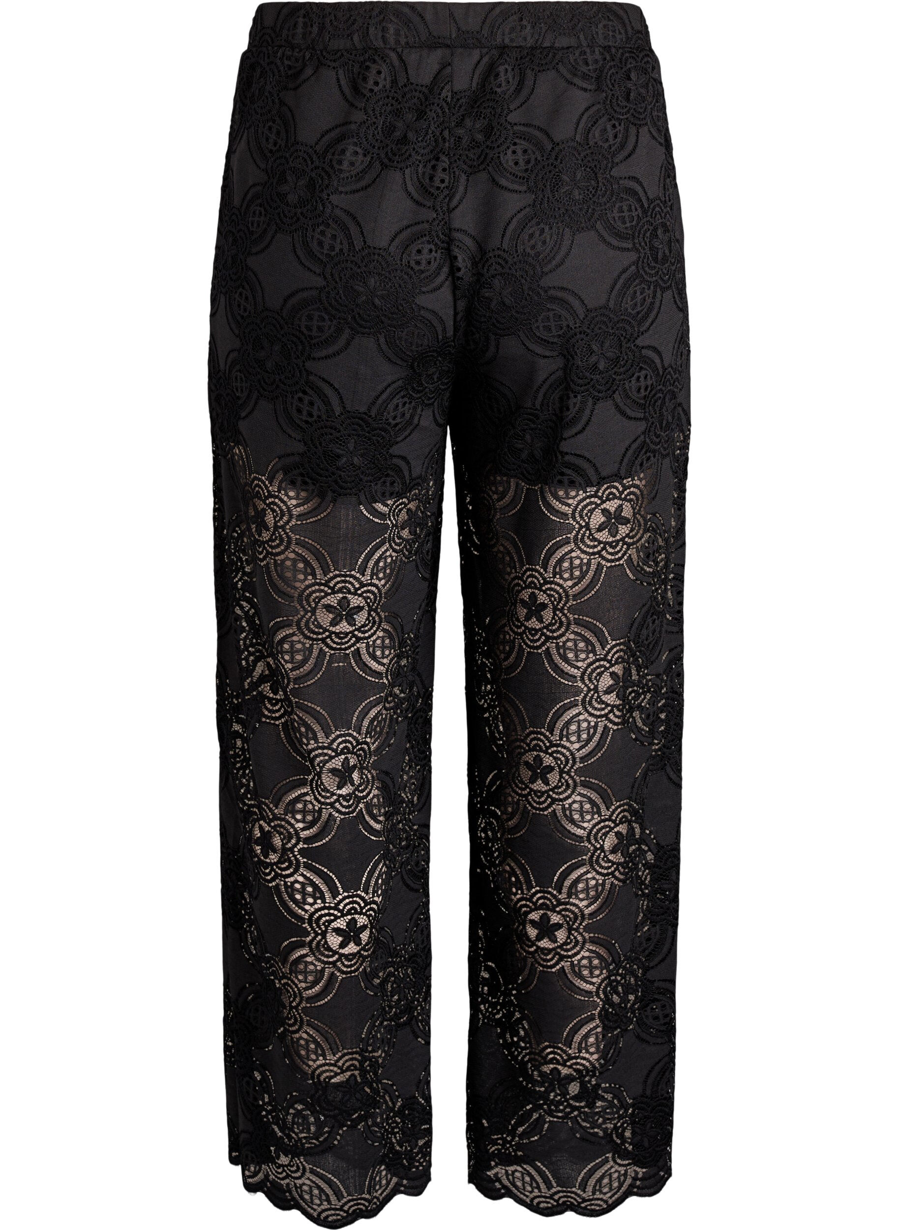 ZizziHigh-waisted kanten broek met wijde pijpen, Zwart, Packshot image number 1