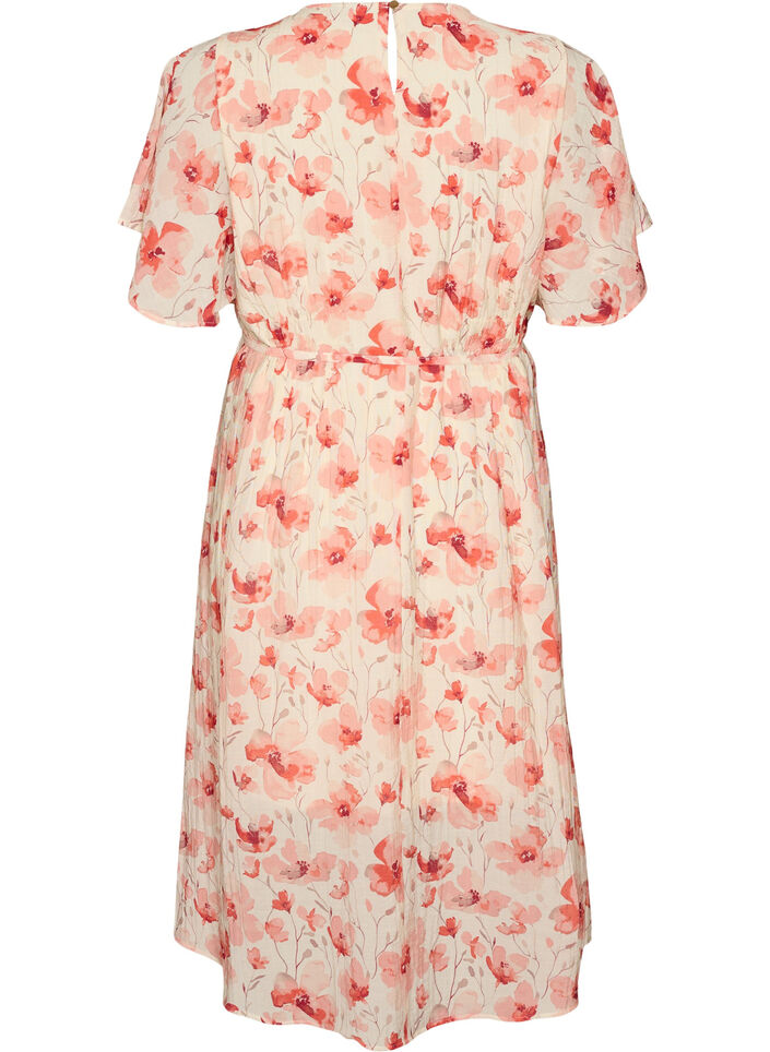 Enkellange jurk met vlindermouwen en strikceintuur, Roze, Packshot image number 1