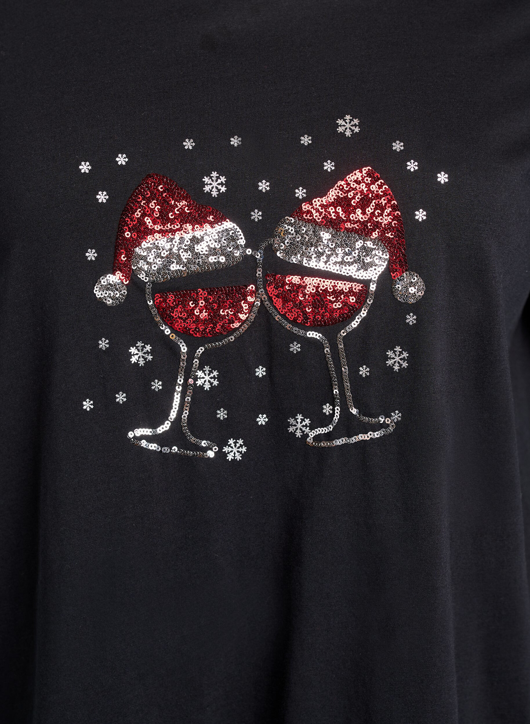 ZizziKerst T-shirt van biologisch katoen, Zwart, Packshot image number 2
