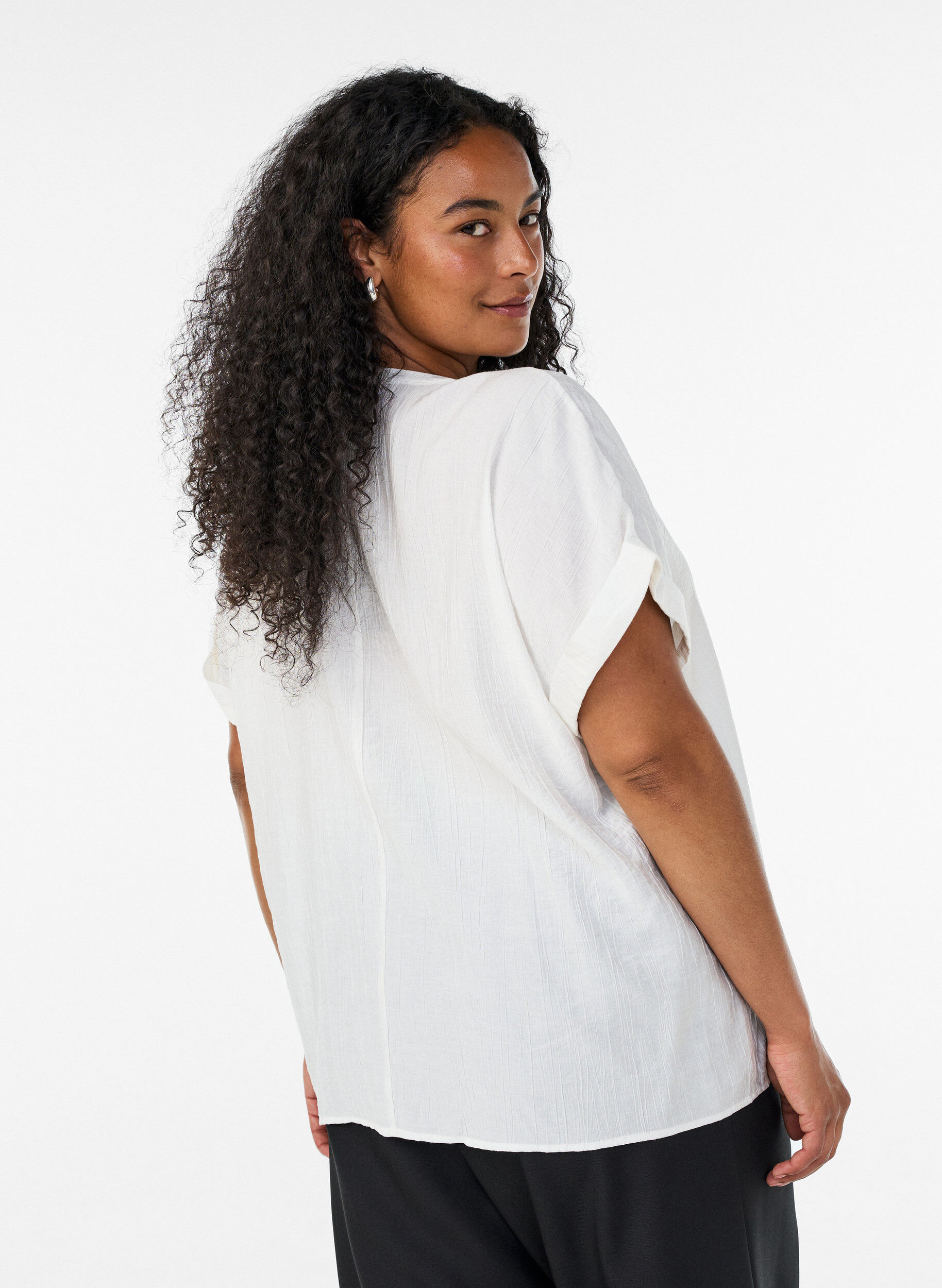 ZizziViscose blouse met knoopjes en textuur, Vanille, Model image number 2